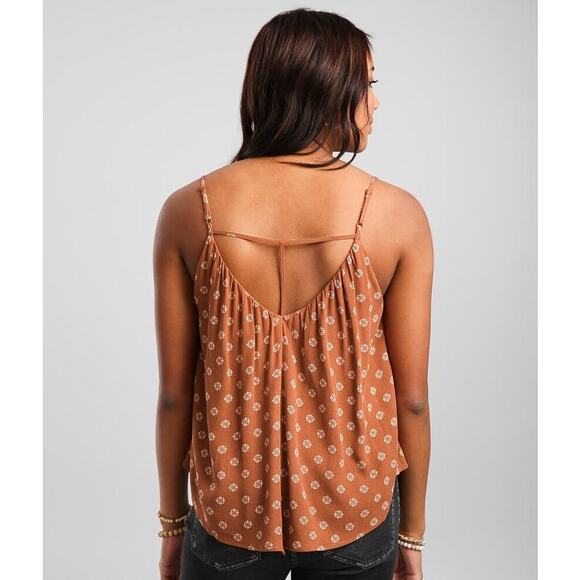 Buckle Tops - Buckle Daytrip Rust Floral Double V-Neck Tank - Small